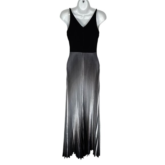 Aqua Pleated Shimmer Gown Black Silver Purple Metallic Maxi Dress Sleeveless 0 - Picture 12 of 15